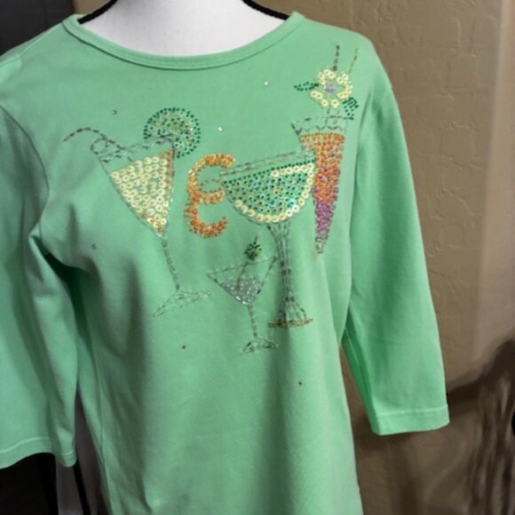 Quaker Factory Beaded/Sequin Cocktail Time Cotton Pull Over Tee - Size Small - Picture 3 of 9